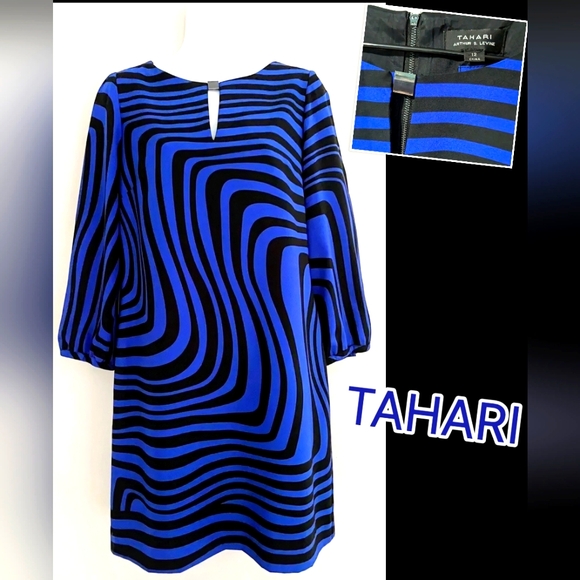 Tahari Dresses & Skirts - NWT, TAHARI Royal Blue & Black, Wavy Stripe, Sheath Dress, Size 12